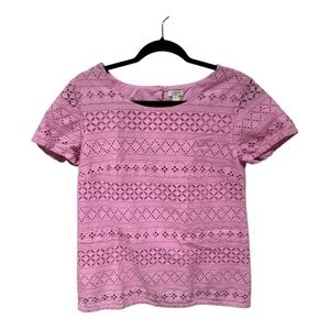 J. Crew Eyelet Pink Cotton Embroidered Lace Geometric Short Sleeve Boho Size 4